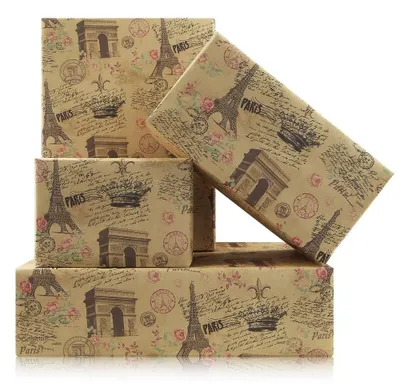 Productafbeelding van Inpakpapier Vintage Parijs - 4 Vellen Geschenkpapier - Kraftpapier Bruiloft - Romantisch Eiffeltoren - Verpakking Verjaardag - 50 x 70 cm