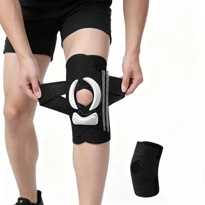 Immagine prodotto di INF Tutore per Ginocchio Sportivo a Doppia Cinghia con Cuscinetto Rotuleo in Silicone e Supporto a Molla, Regolabile per Corsa, Basket, Badminton, Escursionismo Nero XL