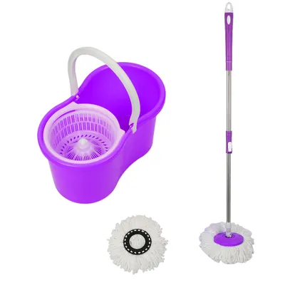 Produktbild von Wischmop-Set mit Wischmopp und Eimer 2 Moppkopf Handdruck Lila