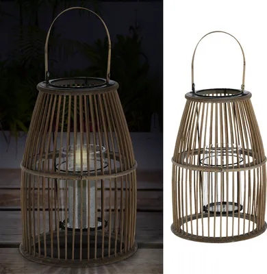 Produktbild von Laterne Rattan Henkel Kegelform Glaseinsatz Kerzen Teelichter H35cm Laterne Kerzentständer Dekoleuchte