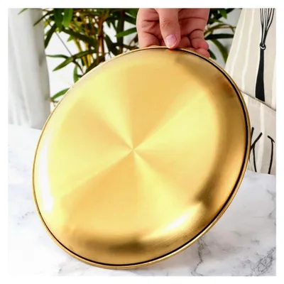 Produktbild von Edelstahl Teller, 30 cm, runde Servierplatte für Steaksalat, Dessert, Camping, Picknick, Küche, Grillen, Party, 1 Stück Gold