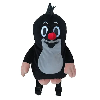 A plush backpack shaped like a cartoon mole character.