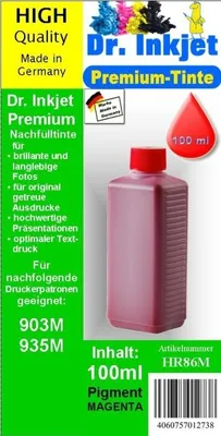 Produktbild von HR86M - magenta - Dr.Inkjet Pigmentierte Premium Nachfülltinte in 100ml Abfüllung für Ihren HP Drucker
