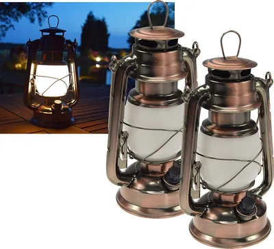 Produktbild von ChiliTec LED Camping Laterne Garten-Laterne Retro Design I Dimmbar Batteriebetrieb 4x AA Mignon 23,5cm Bügel Warmweiß, 2 Stück