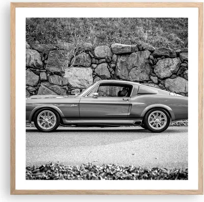 Produktbild von Gerahmtes Poster - Rahmen in heller Eiche - Auto Ford Mustang - 60x60 cm - Wand Bild - Wanddeko - Wandbilder - Kunstposter - Wandposter - Bilderrahmen - Bilder - Kunstdruck - P2NAC60x60-5011