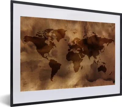 Produktbild von MuchoWow® MuchoWow® Gerahmtes Poster Weltkarte - Braun - Muster 60x40 cm - Poster mit zchwarzem Bilderrahmen - Schlafzimmer - Plakat in Rahmen - Drucken