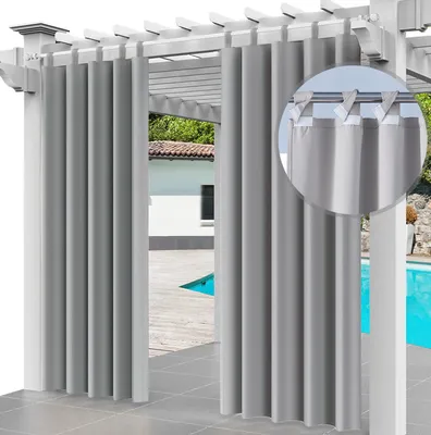 Produktbild von Outdoor Vorhang, 2er SET, Gardine 220 x 155 cm, Grau, Gartenlauben Balkon-Vorhänge, Verdunkelungsvorhang, Wasserdicht, Pavillon (2 Panele) [129]