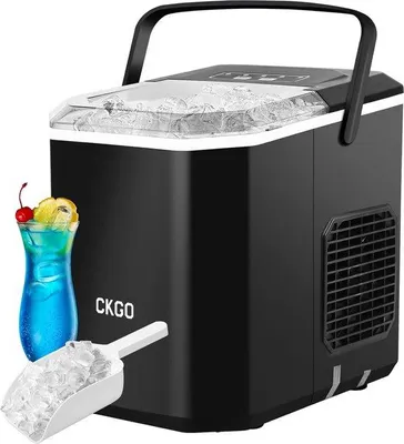 Obrázok produktu pre Výrobník ľadových kociek s kapacitou 12 kg za 24 hodín, 9 kociek za 6 minút, s LED displejom, 120 W, infračervený senzor, samočistenie, pre domácnosť, kempovanie, párty (čierna)