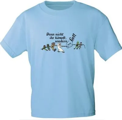 Produktbild von T-Shirt mit Print - Denn nicht ihr kämpft sondern Gott - 85195 Hellblau Gr. S-2XL Größe - S