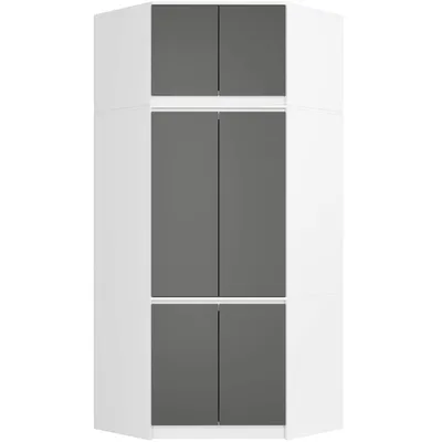A white corner wardrobe with graphite gray doors.