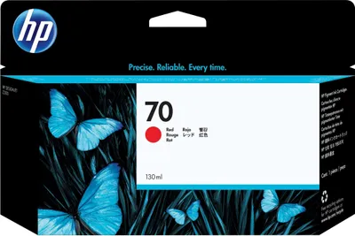 Obrázek produktu pro HP 70 Červená inkoustová kazeta DesignJet, 130 ml, Řada fotografických tiskáren HP DesignJet Z3100, Termotiskárna, Firemní, Singapur, 40 mm, 202 mm