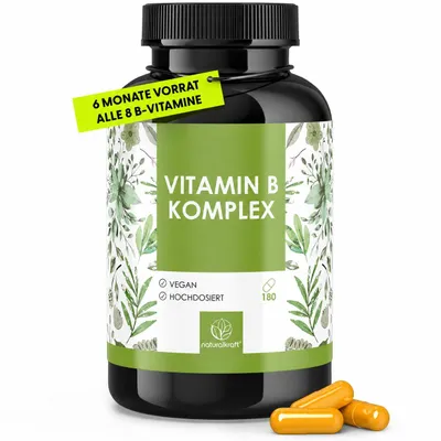 Produktbild von Vitamin B Komplex - 500 µg B12 & 400 µg Folsäure - 8 B-Vitamine (B1, B2, B3, B5, B6, B7, B9, B12) für Energie, Nervensystem & Stoffwechsel - Vegan