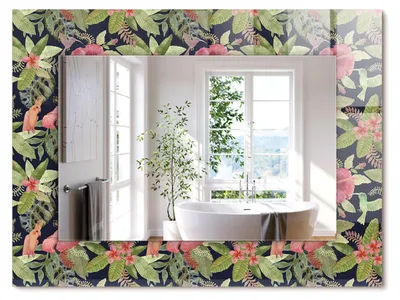 Produktbild von Blumen und Vögel – Rechteckiger Spiegel mit Druck 80x60 cm – Modern - Dekorativ für die Wand