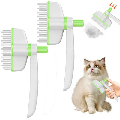 Produktbild von Katzenbürste Hundebürste mit Ein-Knopf-Reinigung für Lang- und Kurzhaar, Fellentferner für Haustierpflege