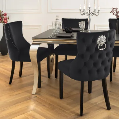 Produktbild von riess-ambiente Chesterfield Stuhl CASTLE DELUXE schwarz Samt mit Löwenkopf Nieten