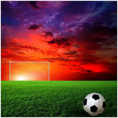 Produktbild von Wallario Premium Glasbild, freischwebende Optik, kräftige Farben, Größe 30 x 30 cm Motiv Fußball - Fußballfeld bei Sonnenuntergang