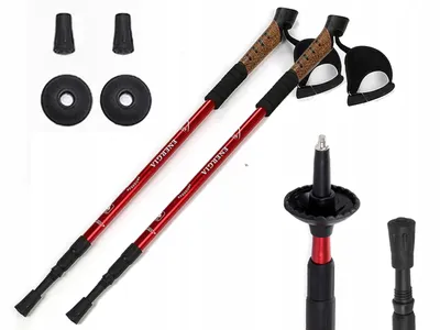 Produktbild von 6-in-1-Set Nordic-Walking-Stöcke mit Korkgriffen und Anti-Shock 65-135 cm