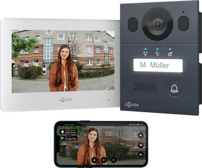 Produktbild von GOLIATH Basic 2-Draht BUS Türsprechanlage | FullHD | App | 150° | 1 Familie | Anthrazit/Weiß | Aufputz