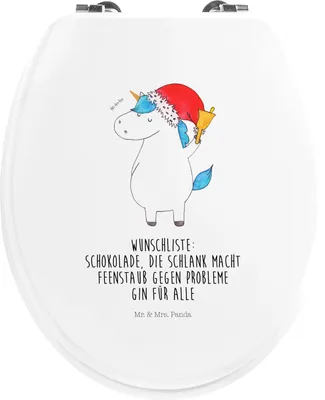 Produktbild von Mr. & Mrs. Panda Toilettenbrille Einhorn Weihnachtsmann - Weiß - Geschenk, holz wc sitz, Gin, Toilettendeckel, Klodeckel, Weihnachten, Unicorn, klo deckel, Schokolade