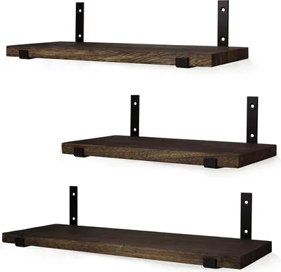 Produktbild von Set aus 3 schwebenden Wandregalen aus Holz - Dunkelbraun - 42, 36 und 30 cm