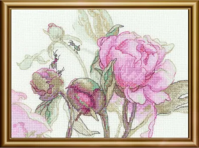 Imagen del producto de Kit para bordado a punto de cruz, diseño "Peonías. Delicia", 18x15 cm