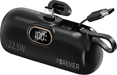 Produktbild von Forever Mini Powerbank MTB-100 22,5W 5000 mAh USB C do smartfonów, Android, Samsung, Xiaomi, tabletów, lamp czarny