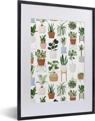 Produktbild von MuchoWow® MuchoWow® Gerahmtes Poster Pflanzen - Pastell - Weiß 30x40 cm - Poster mit zchwarzem Bilderrahmen - Wandposter Schlafzimmer