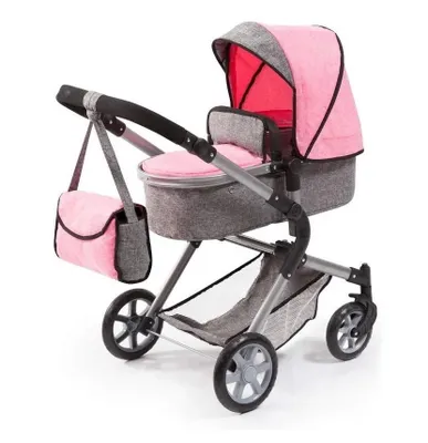 Produktbild von Bayer Design 18125AA Puppenwagen City Neo mit Tasche, wandelbar als Jogger, verstellbarer Griff, schwenkbare Vorderräder, jeans-grau, rosa
