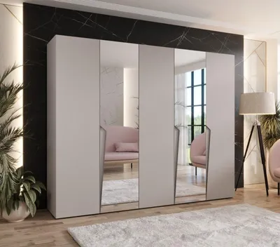 Produktbild von Breiter Kleiderschrank 250 cm SORAYA 2 mit Spiegel - Kaschmir / Kaschmirgriffe