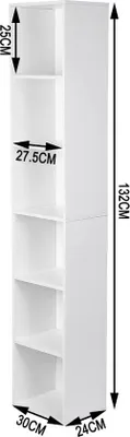 Immagine prodotto di Happyment Libreria Nola - Scaffale portaoggetti - 5 livelli - Scaffali a giorno - Ufficio - Soggiorno - Camera da letto - 30x24x132 cm - Bianco