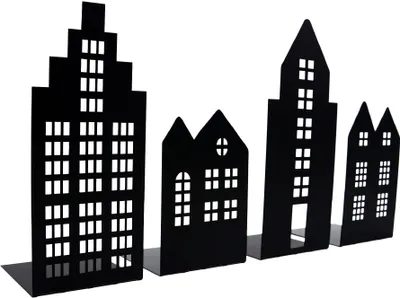 Produktbild von UNUS® Deko Häuser Metall, Windlicht Lichthaus, Buchstützen, 4er Set