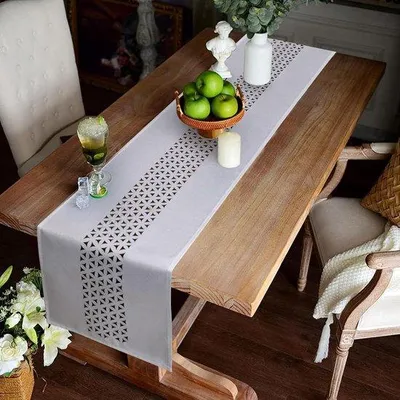 Zdjęcie produktu dla Biały, nowoczesny i elegancki obrus stołowy z lnu - 183 x 35 cm - Można prać, wysokiej jakości, idealny do dekoracji stołu jadalnego, restauracji, świąt Bożego Narodzenia