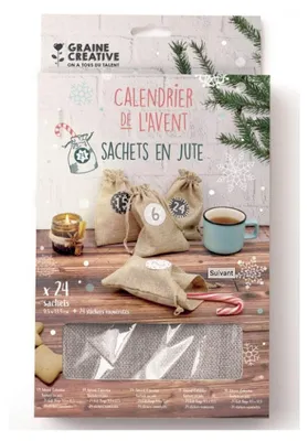 Produktbild von Graine Creative Bastelset Adventskalender 24 weihnachtliche Jutesäckchen