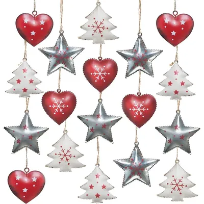 Produktbild von Weihnachtsdeko Anhänger Set 18 TLG. - rot weiß silber 5 cm