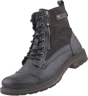 A single men's boot is shown against a white background.