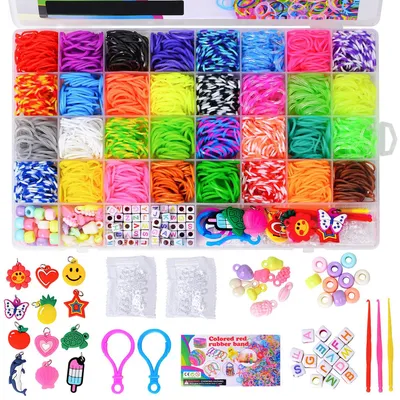Produktbild von Rainbow Loom Set, 2500 Gummibänder mit 40 Fächern, DIY-Armband Kit für Kinder, inkl. Perlen, Haken und Anhängern
