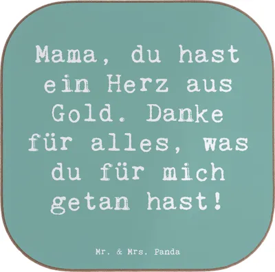 Produktbild von Mr. & Mrs. Panda Untersetzer für Gläser Spruch Mama Herz Gold - Meeresbrise - Geschenk, Danke sagen, Bedanken, Coaster, gläseruntersetzer, Aufmerksamkeit, Glas, Liebe