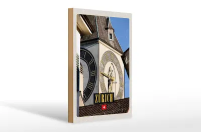 Produktbild von Holzschild Reise 20x30cm Zürich Kirchenuhr Gold Architektur