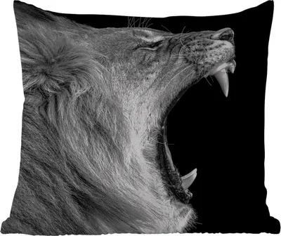 Produktbild von MuchoWow® Outdoor Kissen - Tiere - Löwe - Schwarz - Weiß - Porträt - 40x40 cm - Wetterfest - Lounge Kissen - Kopfkissen - Interieur - Polster mit Bild