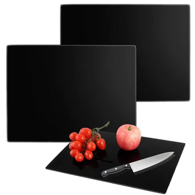 Image de Lot de 3 planches à découper en verre, 40 x 30 cm, planche à découper en verre trempé, planche à découper en verre noir, plateau en verre avec pieds antidérapants en silicone, peut être e comme planche de cuisine, planche à découper et plateau de service.