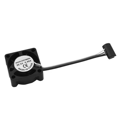 A small black computer fan with a wire and connector.