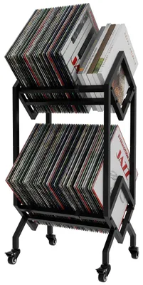 Vinyl-Aufbewahrungsständer mit Rollen, für 150 LPs, schwarz, Metall