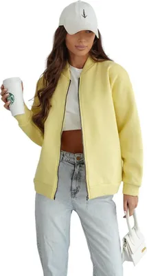 Produktbild von Damen Sweatjacke Premium Baumwolljacke Bomberjacke mit Reißverschluss,  Limettengrün S/M 36/38
