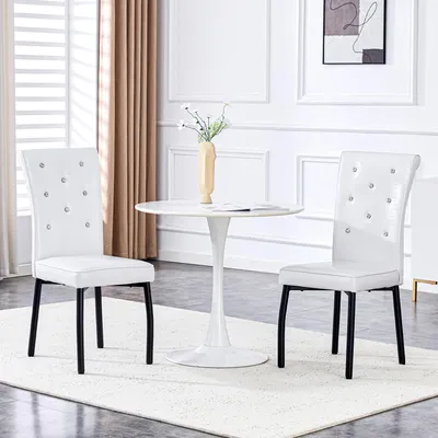 Produktbild von Retro-Sessel 2er Set weiche Polstersessel in Schwarz-Weiß Kunstleder mit Krokoprägung stabile Metallbeine Esszimmerstühle mit Kristallverschluss