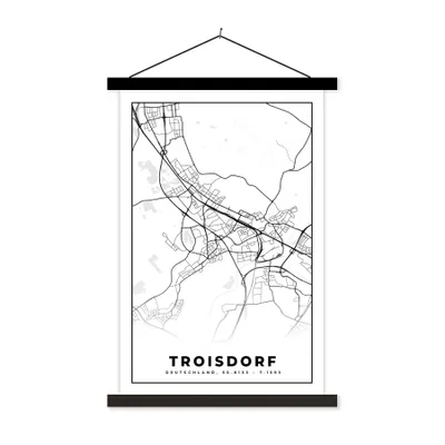 Produktbild von MuchoWow® Textilposter Karte - Troisdorf - Stadtplan 40x60 cm mit schwarzem Rahmen - Wanddekorationen