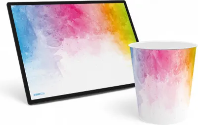 Produktbild von itenga Papierkorb mit Schreibunterlage Motiv REGENBOGEN Set