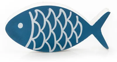 Produktbild von Holzdeko Fisch zum Hinstellen 13 x 6 x 1,5 cm - maritime Deko aus Holz blau weiß