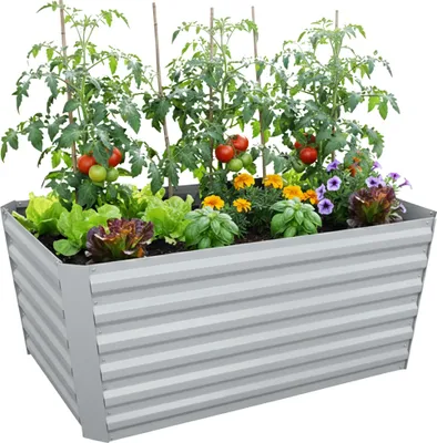 Produktbild von RelaxRelaxdays Hochbeet, verzinktes Metall, Blumen, Pflanzen & Gemüse, HBT: 60x120x60 cm, eckiges Pflanzenbeet, hellgrau