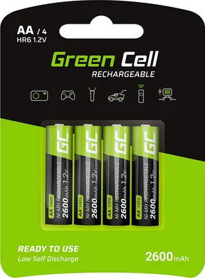 Produktbild von Green Cell 2600mAh 1.2V 4 Stck Vorgeladene NI-MH AA-Akkus - Akkubatterien AA/Mignon, sofort einsatzbereit, Starke Leistung, geringe Selbstentladung, wiederaufladbare Akku Batterie, ohne Memory-Effekt
