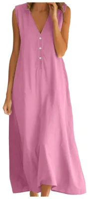 Produktbild von Langes Sommerkleid für Damen aus Baumwolle und Leinen